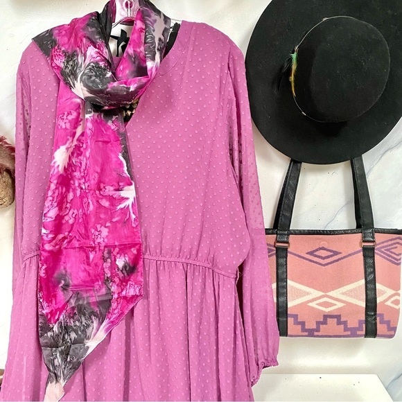 Vintage Accessories - SILK Magenta watercolour artisan scarf/neckwrap handcrafted w love